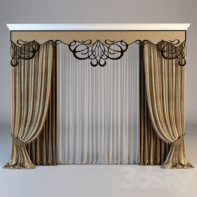 
                                                                                                            Classical curtain with lambrequins openwork
                                                    